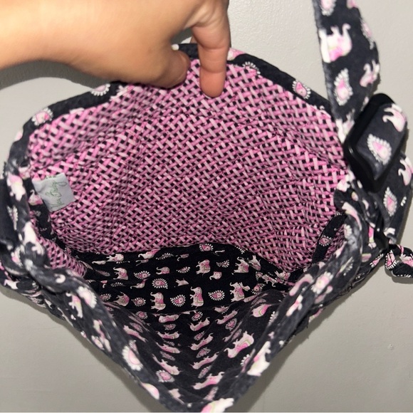 Vera Bradley Black and Pink Elephant Print Bag Crossbody - Picture 5 of 6